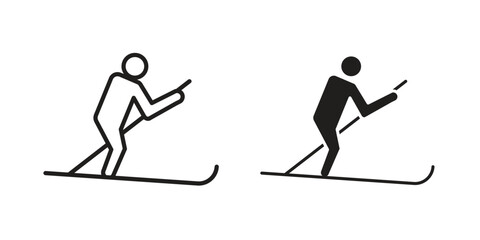 Skii icon. Sign design in outline and flat style for web