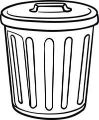 Outline drawing of a trash can with a lid, a black and white vector illustration, perfect for a design element or icon.