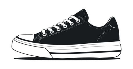 Stylish Black and White Sneaker Illustration with Detailed Outlines and Modern Design for Apparel Graphics