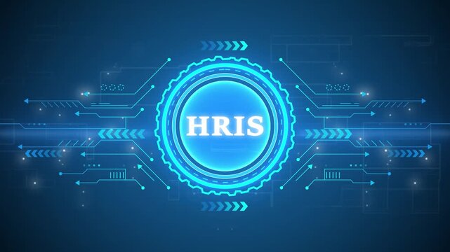 HRIS &ndash; Human Resource Information System. HRIS concept head up display (HUD UI) panel and futuristic technology abstract background internet of things animation concepts.