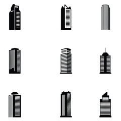 Black skyscraper icons building architecture