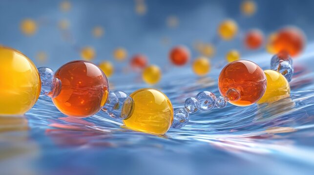 3D graphic showing acidbase buffering system with proton exchange and pH stabilization in biological fluids.