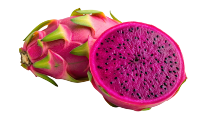 Cross section of dragon fruit with neon pulp