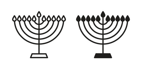 Menorah icon. Sign design in outline and flat style for web