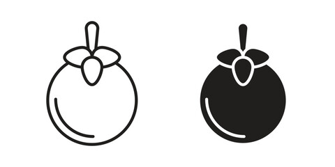 Mangosteen icon. Sign design in outline and flat style for web
