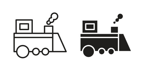 Locomotive icon. Sign design in outline and flat style for web