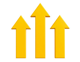 Three glossy yellow upward arrows in various styles 