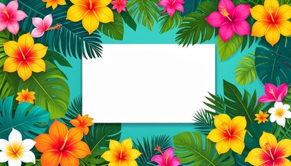 Obraz premium Tropical Paradise Summer Vacation Floral Foliage Beach Party Invitation Background