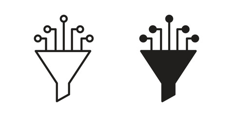 Funneling data icon. Sign design in outline and flat style for web