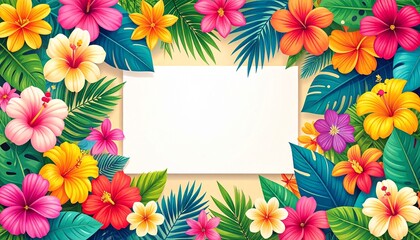 Vibrant Tropical Floral Border With Blank Space for Text and Images