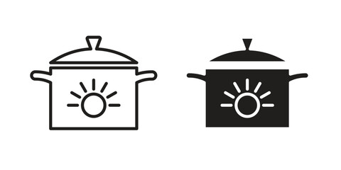 Crock pot icon. Sign design in outline and flat style for web