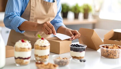 Woman preparing food delivery orders