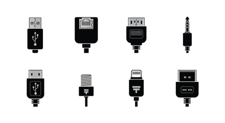 Black connector collection, USB, network