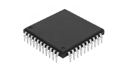 Black computer microchip isolated on transparent background