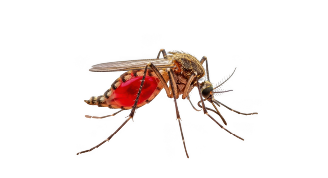 Mosquito carrying blood isolated on transparent background