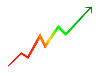 A stock market growth chart with an upward arrow. A bullish trend line with a red to green gradient, symbolizing financial gain, success, investment growth. illustration for finance, business concepts