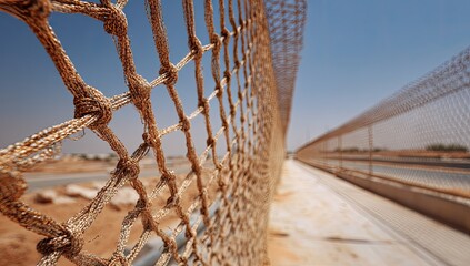 Close-up of a woven rope fence