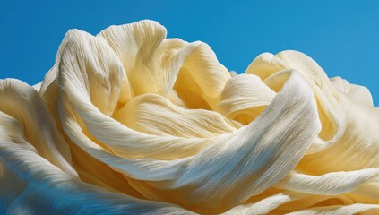 Abstract cream-colored fabric folds against a vibrant blue background