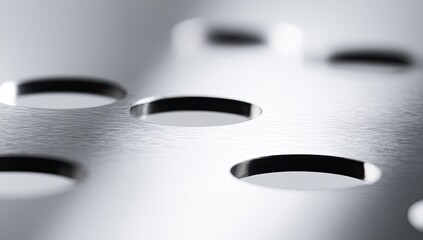 Close-up of a brushed metal plate with numerous circular holes