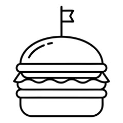 Gourmet burger with flag line icon. Fast food and restaurant symbol.