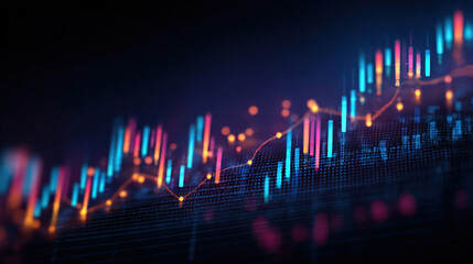 digital chart displaying financial market data, including candlestick bars. image conveys sense of growth, success, technology, perfect for themes of cryptocurrency, stock trading, big data analysis