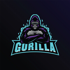 gorilla mascot logo esport gaming illustration.