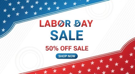 Labor Day Sale 50 Percent Off Promotional Banner with Red White Blue Theme