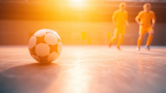 Players practice soccer in an indoor facility during golden hour lighting - Powered by Adobe