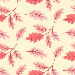 Seamless pattern doodle oak leaves on isolated background. Hand drawn background for Autumn harvest holiday, Thanksgiving, Halloween, seasonal, textile, scrap booking.
