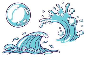 Fototapeta premium cartoon depiction of waves, splash, and bubble vector illustration of an abstract background