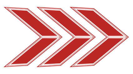 three red chevron arrows pointing right isolated on a white background