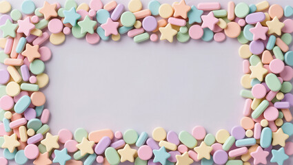 Colorful candy sprinkles create a playful border on a blank canvas