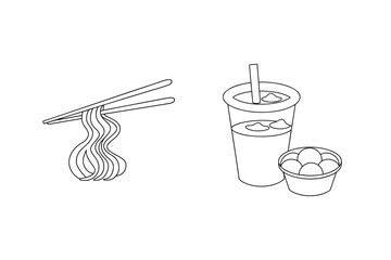 Noodles drink and dumplings chopsticks straw
