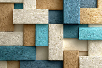 Abstract wooden and textile pattern in blue and beige tones