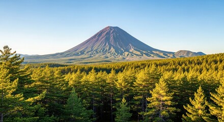 Fototapeta premium A scenic view of mount ngauruhoe with a dense forest in the foreground in daylight