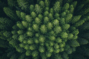 Green forest and trees in rural Altai seen from aerial top view in drone photo