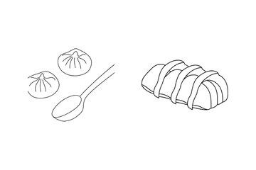 Dumplings and sliced food with spoon asian food