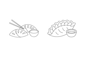Dumplings with dipping sauce and chopsticks gyoza wontons
