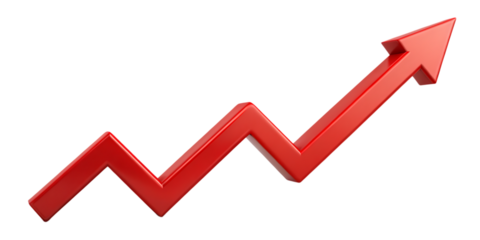Red Upward Arrow Graph Showing Rising Trend – Isolated on White Background – PNG – GENERATIVE AI
