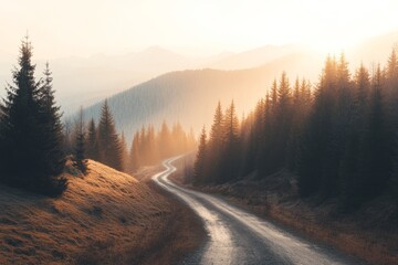 A dark green forest surrounds a mountain road, viewed from directly above