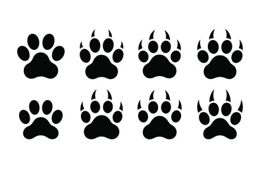 Fototapeta premium Set of eight black paw prints with claws animal track