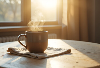 cup of tea on wooden table