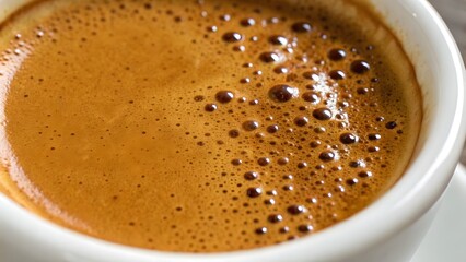 Aromatic Espresso: An intimate close-up of a perfectly brewed espresso, showcasing its rich color, frothy crema, and the promise of an invigorating start to the day.