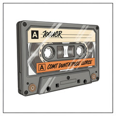 Obraz premium Retro cassette tape isolated on white background, vintage music recording