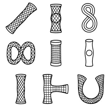 Mesh & Marble Icons. Line style icons of Mesh & Marble Fidgets: mesh tube, marble peeker, twist-and-peek tube, linked mesh set,