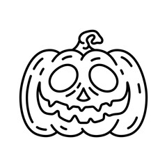 Halloween pumpkin icon. Black outline linear silhouette. Editable strokes. Front view. Vector simple flat graphic illustration. Isolated object on white background. Isolate.