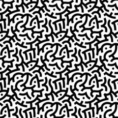 Small black abstract curved lines isolated on white background. Monochrome geometric seamless pattern. Vector simple flat graphic illustration. Texture.