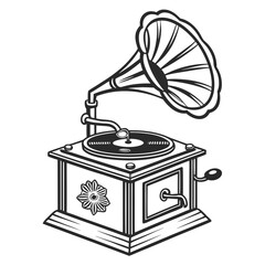 old and viintage music player in black and white