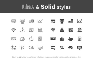 Professional finance and money icons showcasing growth, security, and savings for business presentations.