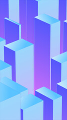 Fototapeta premium Minimalist 3D abstract cityscape made of vertical gradient blocks in blue and purple hues